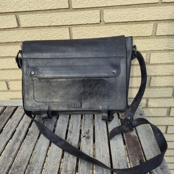 Diesel Other - Vintage Diesel Italian Leather Messenger Bag, Retro Flap Closure & Logo Detail